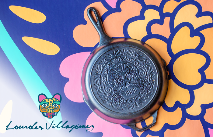 Lodge 10.25 Cast Iron Skillet With Sugar Skull With Yellow