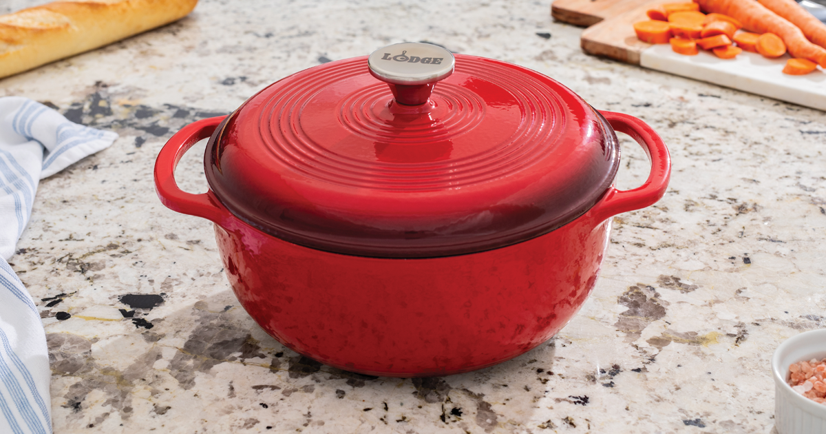 7 Quart Lodge Red Enameled Cast Iron Double Dutch Oven Grill Pan for sale  online