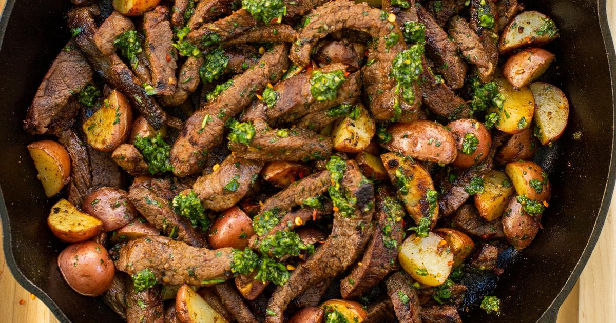 Grilled Beef Tips and Potatoes with Chimichurri | Lodge Cast Iron