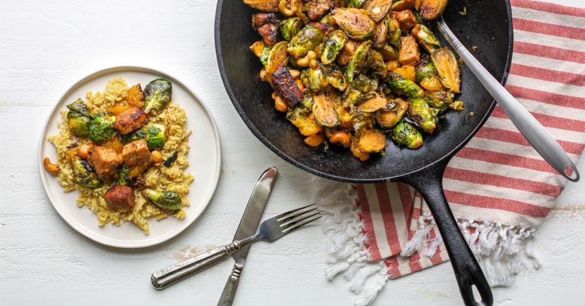 Cast-Iron Skillet Brussels Sprouts and Shrimp