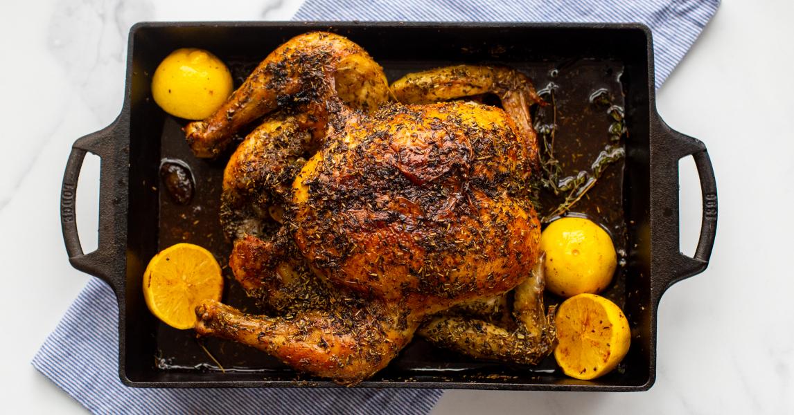 Garlic Herb Butter Roasted Chicken in a Dutch Oven (Dutch Oven